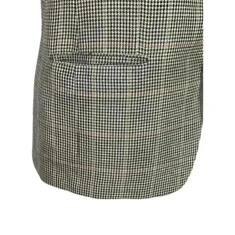 Gieves & Hawkes Men 43 R Houndstooth 2 Button Bespoke Blazer Silk Wool Black Tan